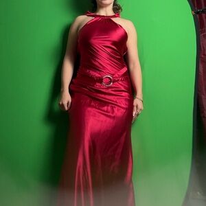 Elegant Red Satin Halter Dress